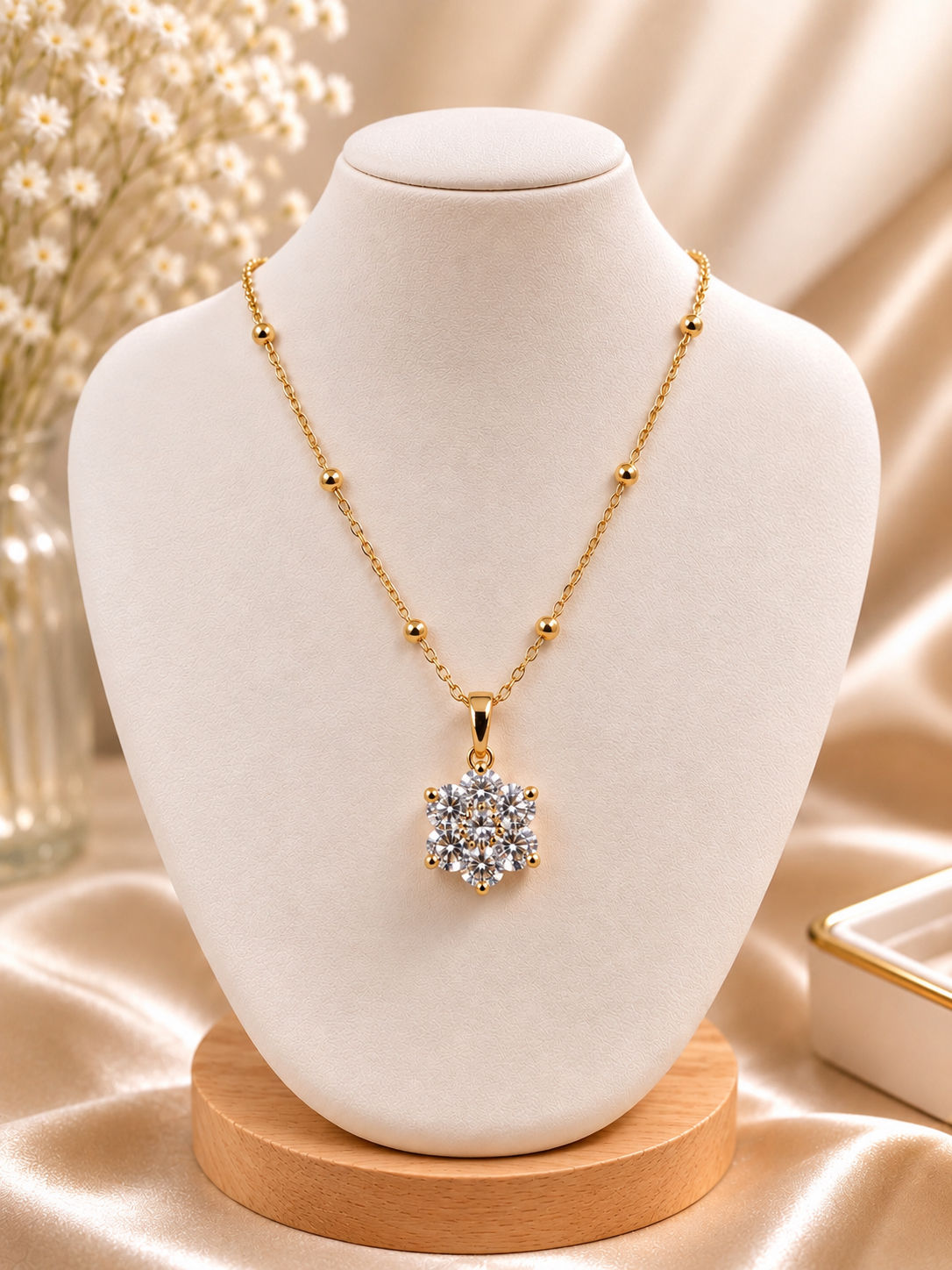 Collar balines y piedra flor blanca