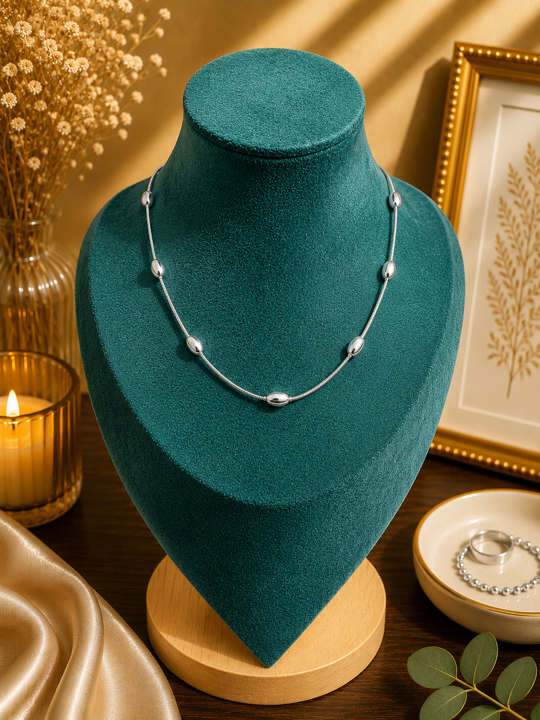 Collar cola de ratón y balines plateado