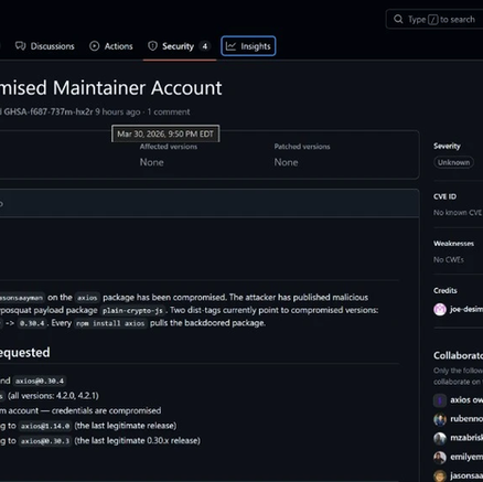 Compromission du paquet NPM axios (TOP 5 NPM)