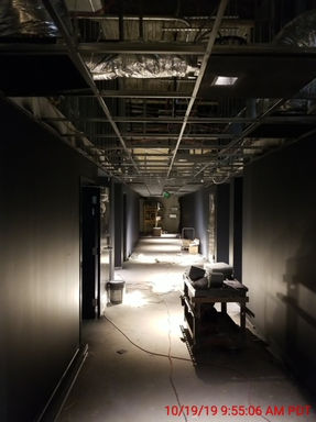 Infrastructure of a movie theater hallway under construction
