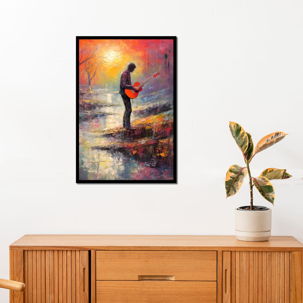 WENS Men Playing Guitar Framed Wall Art Painting