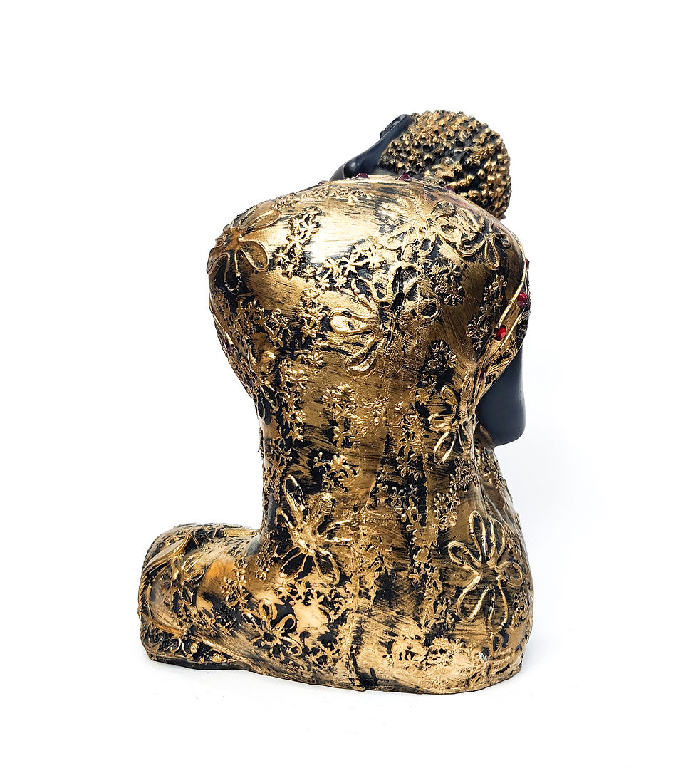 Thumbnail: WENS Black Feng Shui 9" Engraved Carvings Polyresin Thai Meditation Buddha