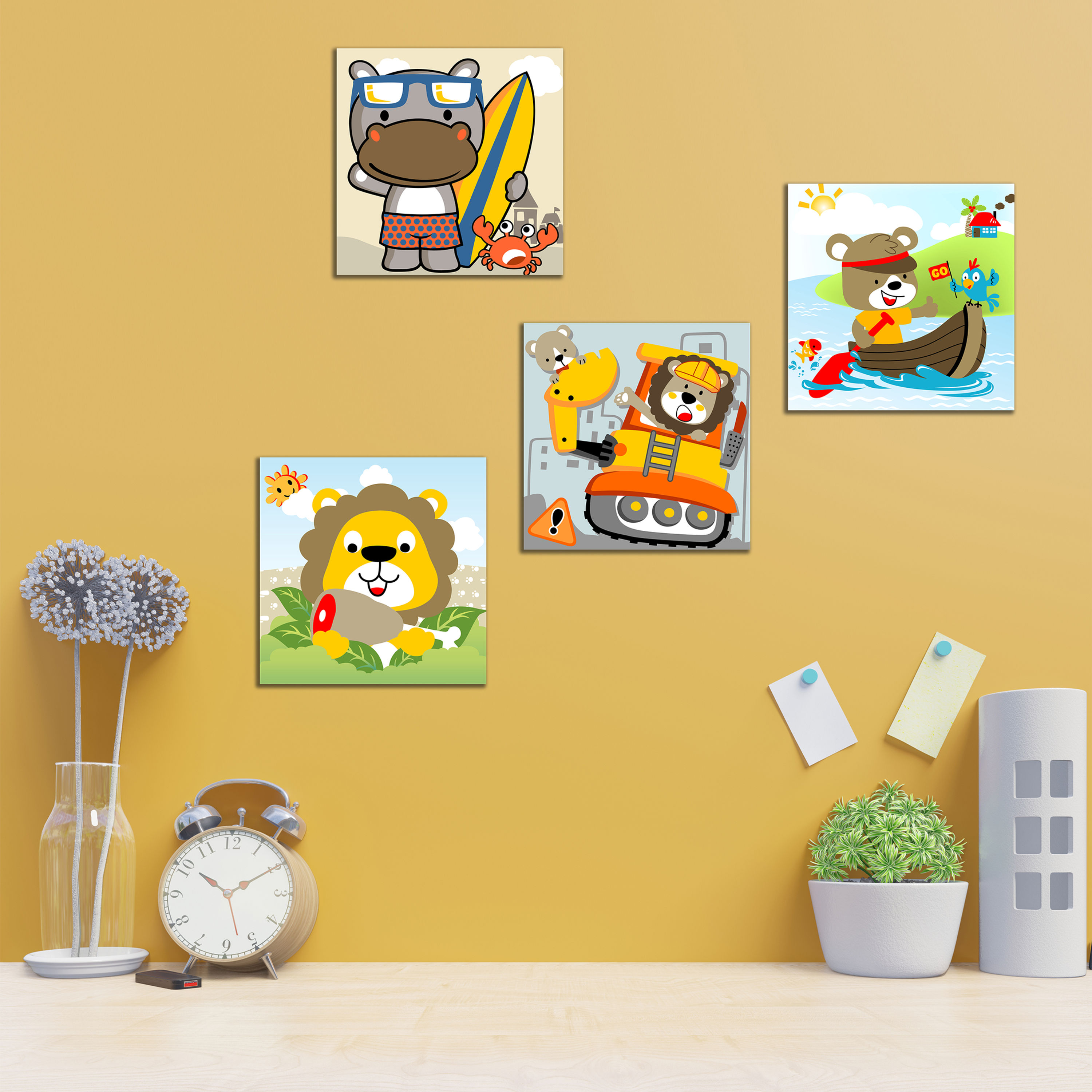 Wens Cute Cartoon Laminated Wall Panels Set of 4
