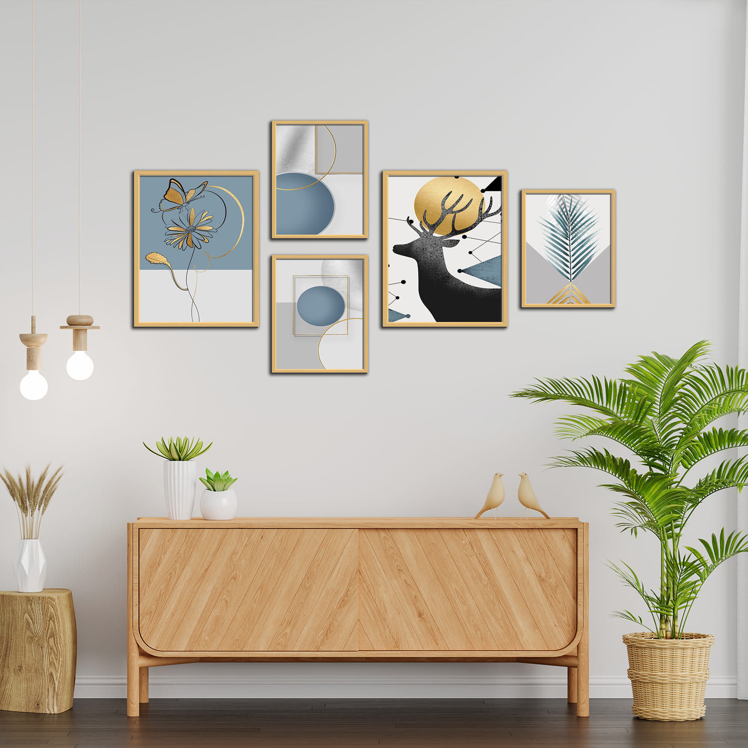 WENS Multicolor Scandinavian Modern Art Framed Canvas Set of 5 Painting