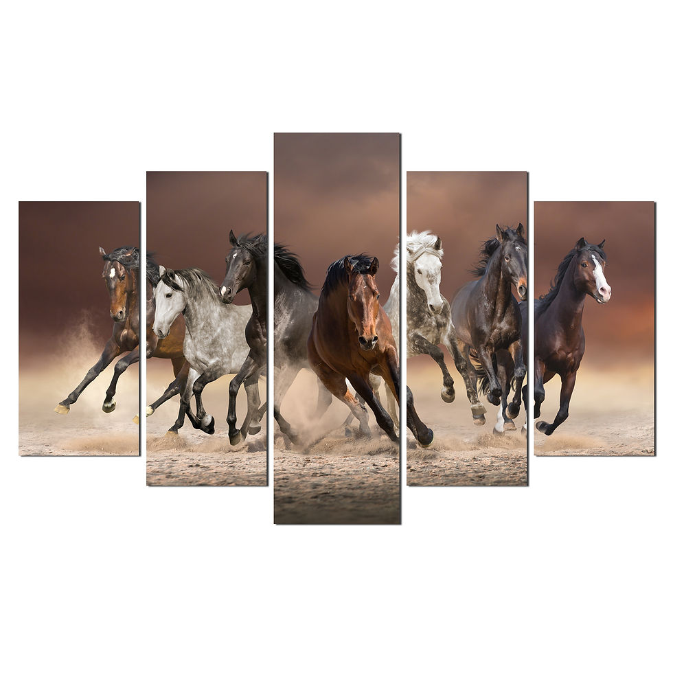 Thumbnail: WENS "Vastu Seven Horses" Laminated 5 Panels Wall Art (24x40 Inch)