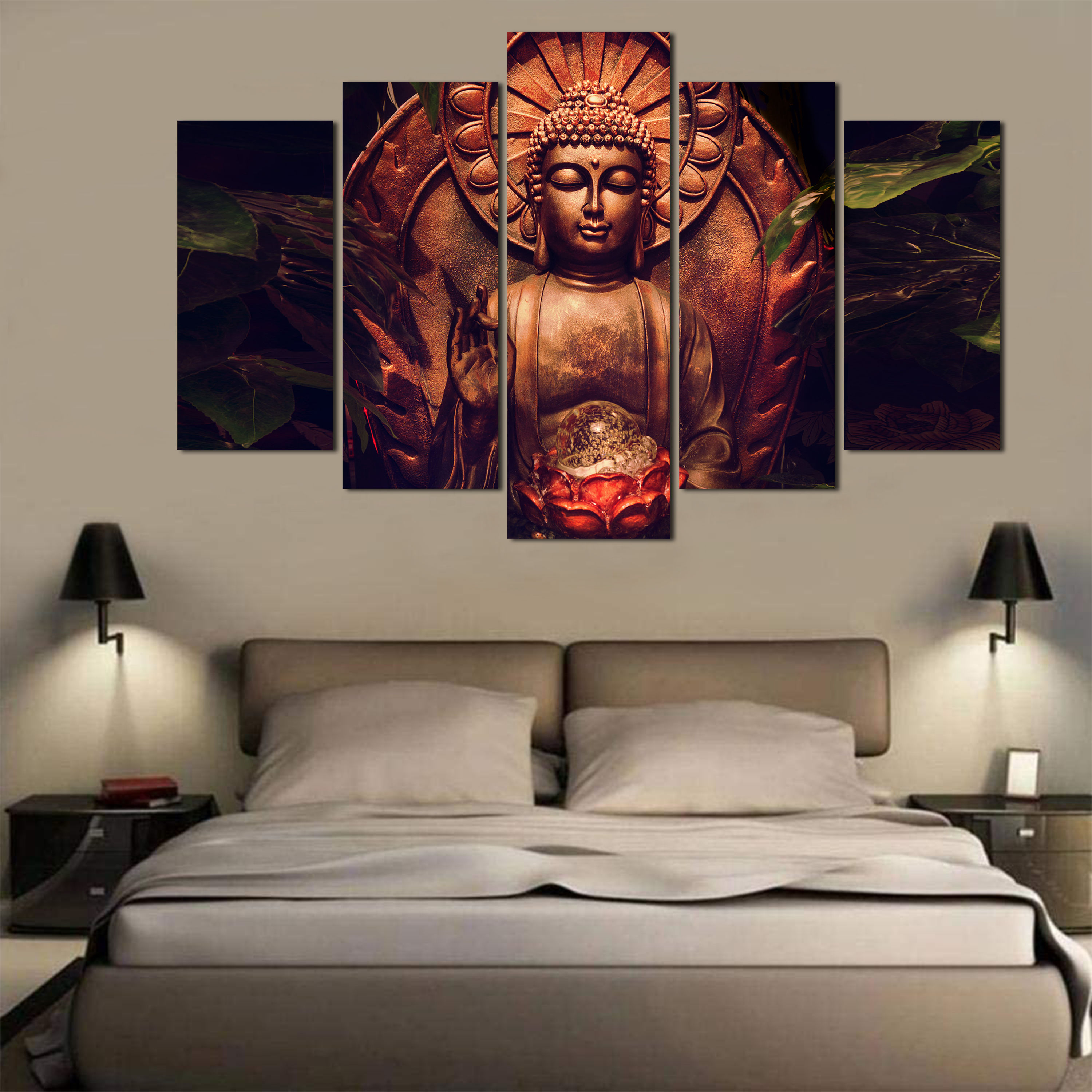 WENS "Lord Buddha" Laminated 5 Panels Wall Art (24x40 Inch)