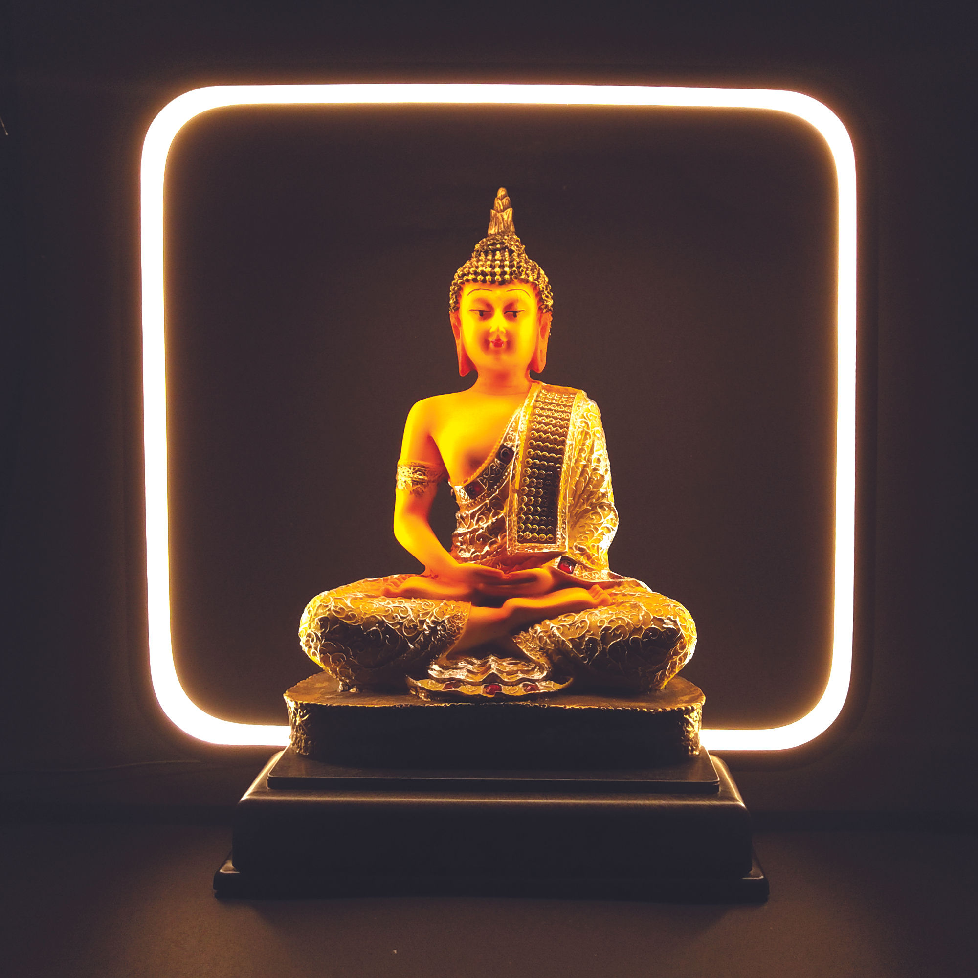 WENS Yellow 12.5 Inch Gautama Buddha Statue Decorative Set with LED light