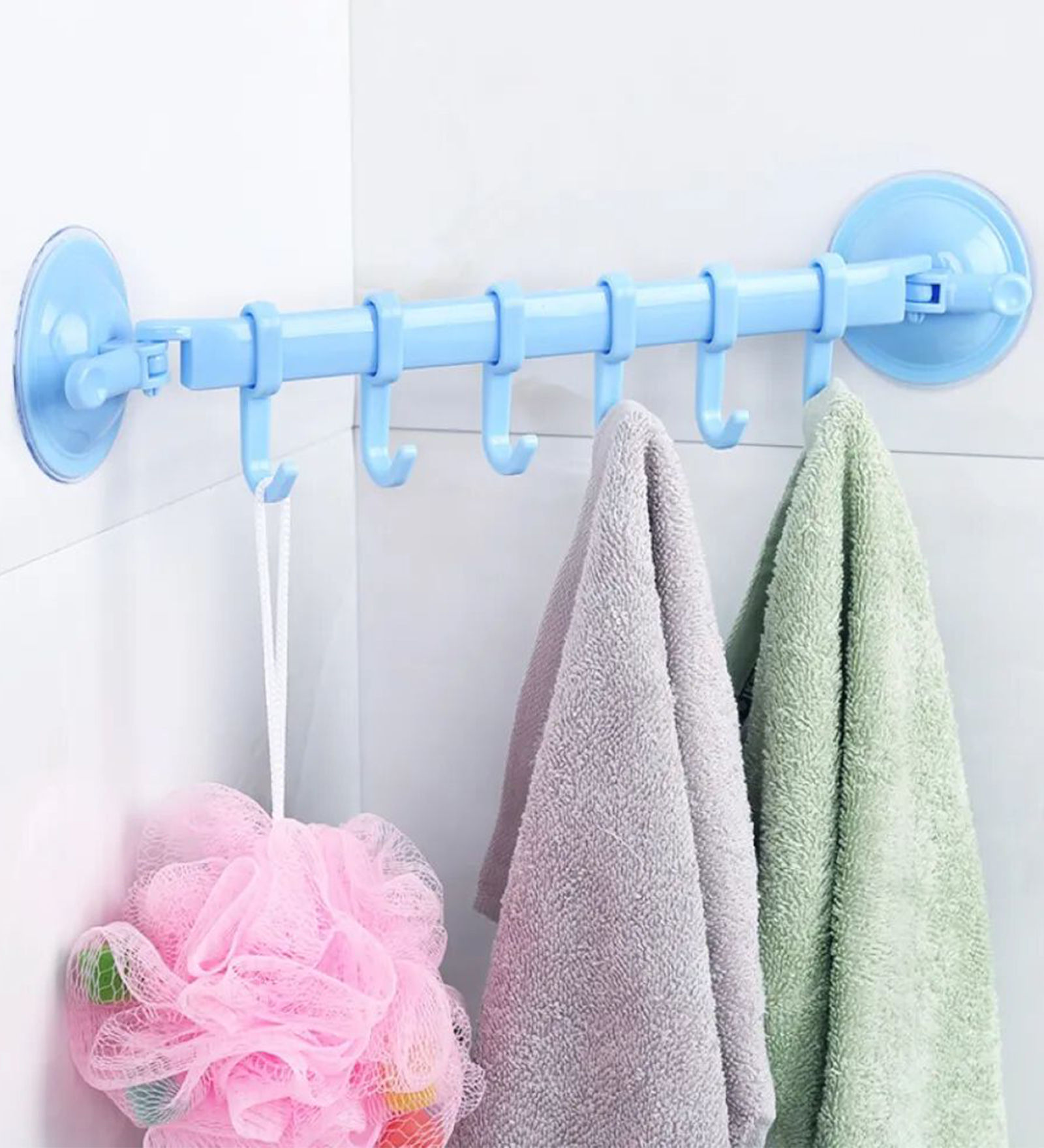 6 Hooks Towel Rack Suction Cup Bathroom Kitchen Hanger Rack Durable