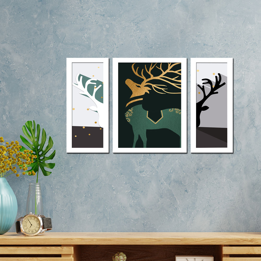 Wens Set Of 3 Super Modern Deer Wall Art Painting