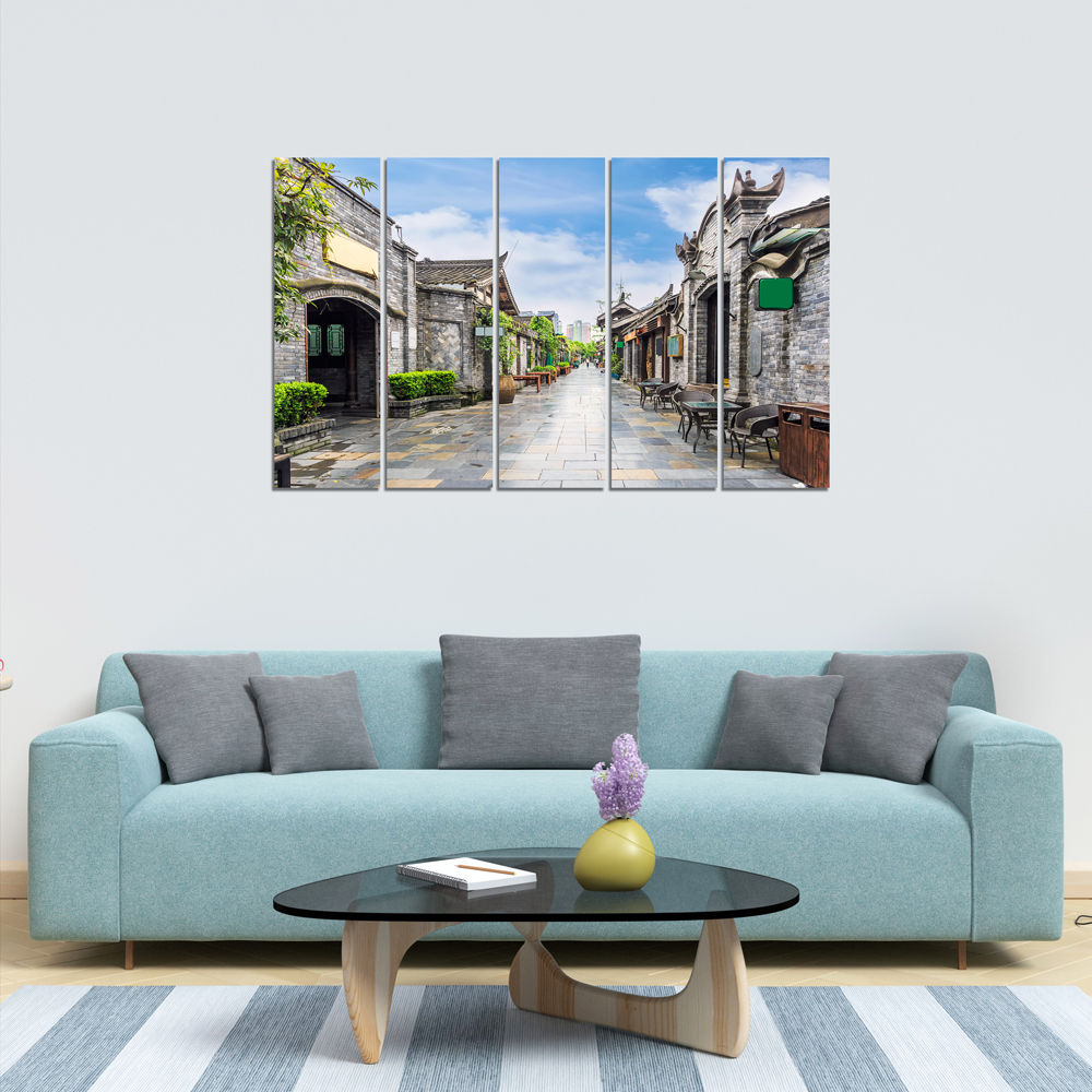 WENS "Beautiful City" 5 Panels Velvet Laminated Wall Art for Home Décor