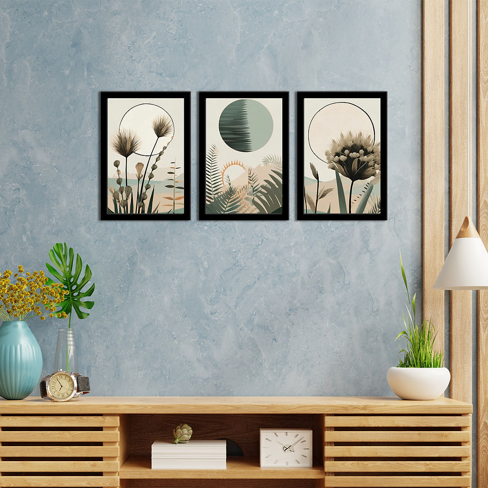 WENS Modern Boho Wall Art Set of 3 Framed Painting for Living Room