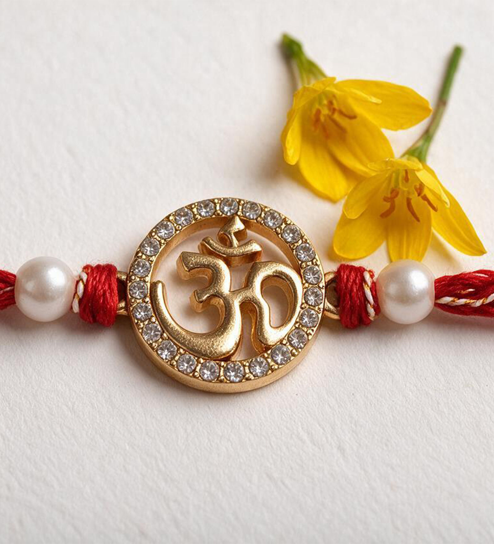 Premium Om Handmade Embellished Rakhi with Non-Bleeding Anchor Threads