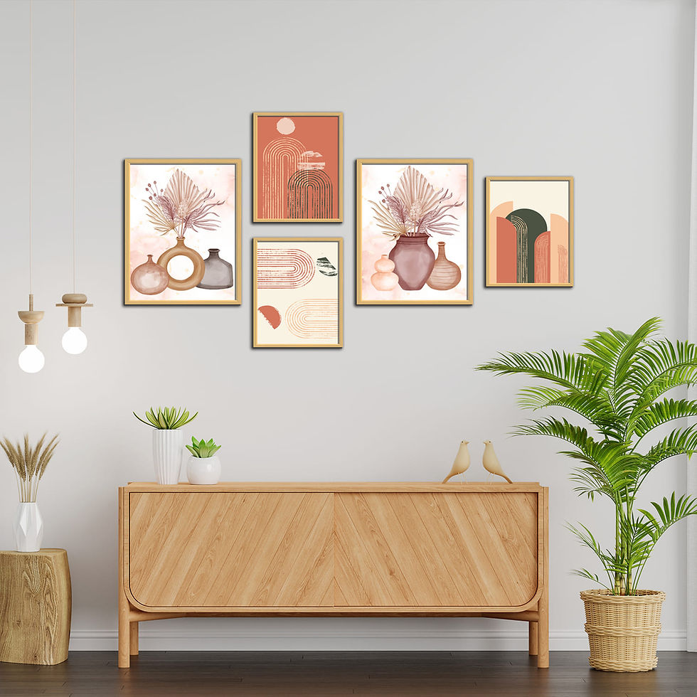 Thumbnail: WENS Multicolor Aesthetic Boho Flowers Framed  Canvas Set of 5 Painting