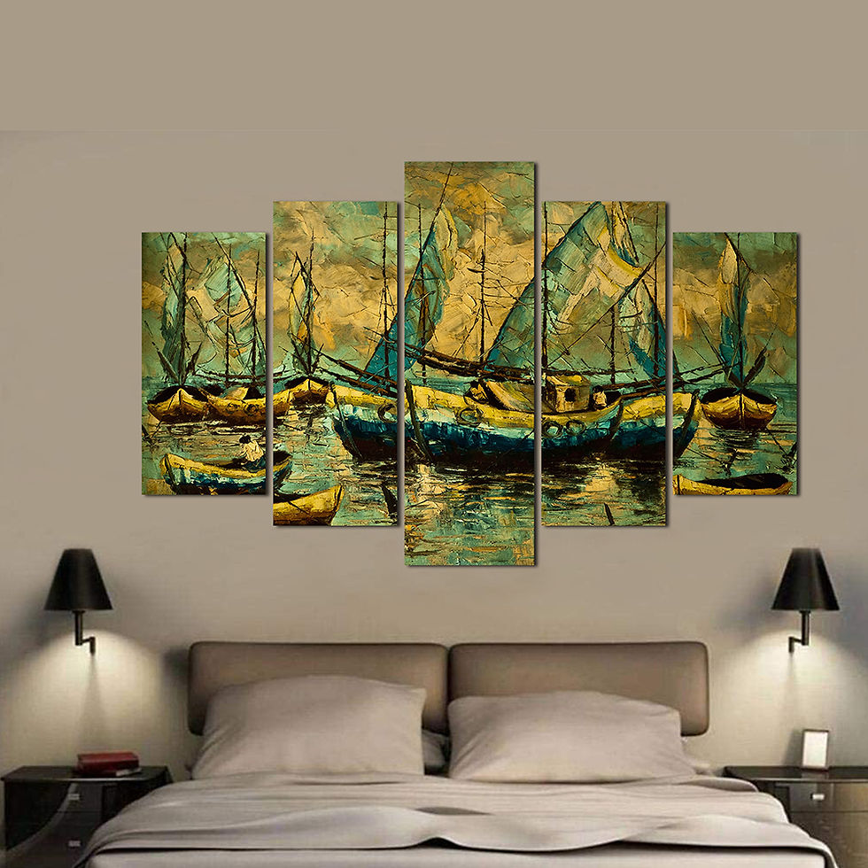 Thumbnail: WENS Velvet Laminated Sailing Vessel  5 Panels  Wall Art (24x40 Inch)