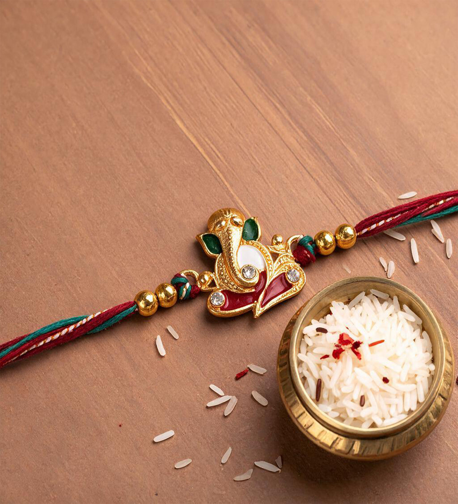 Premium Ganesha Handmade Embellished Rakhi with Non-Bleeding Anchor Threads
