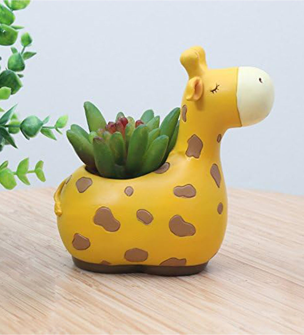 Thumbnail: Handcrafted Resin Baby Boy and Mini Giraffe Creative Succulent Flower Pots
