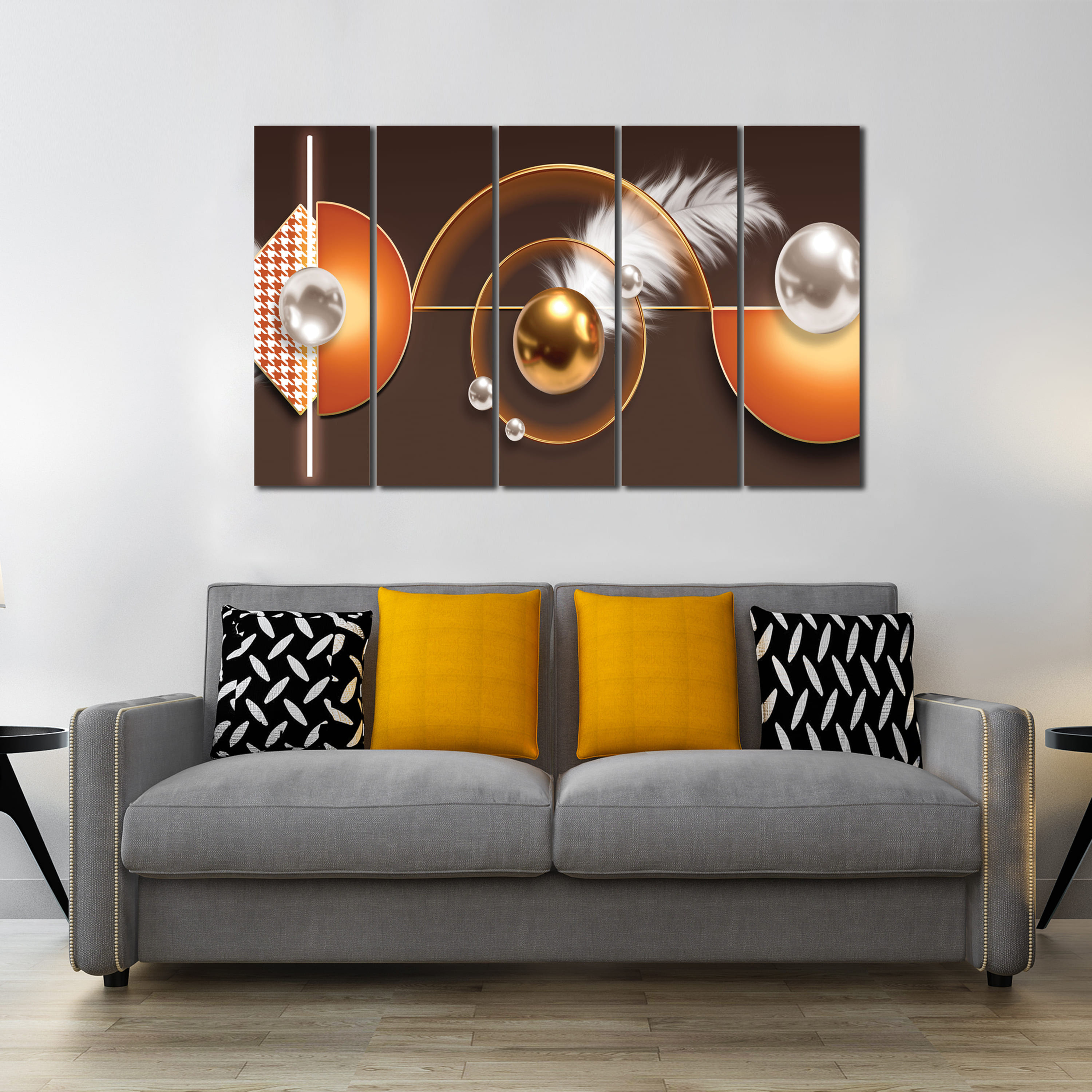 WENS Feather Modern Art 5 Pieces Laminated Wall Art Panels