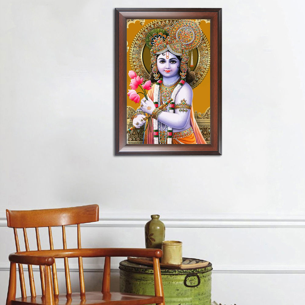 WENS Lord Krishna Wall Art Painting, Multicolor, 37.4 cm x 52.7 cm x 1.2 cm