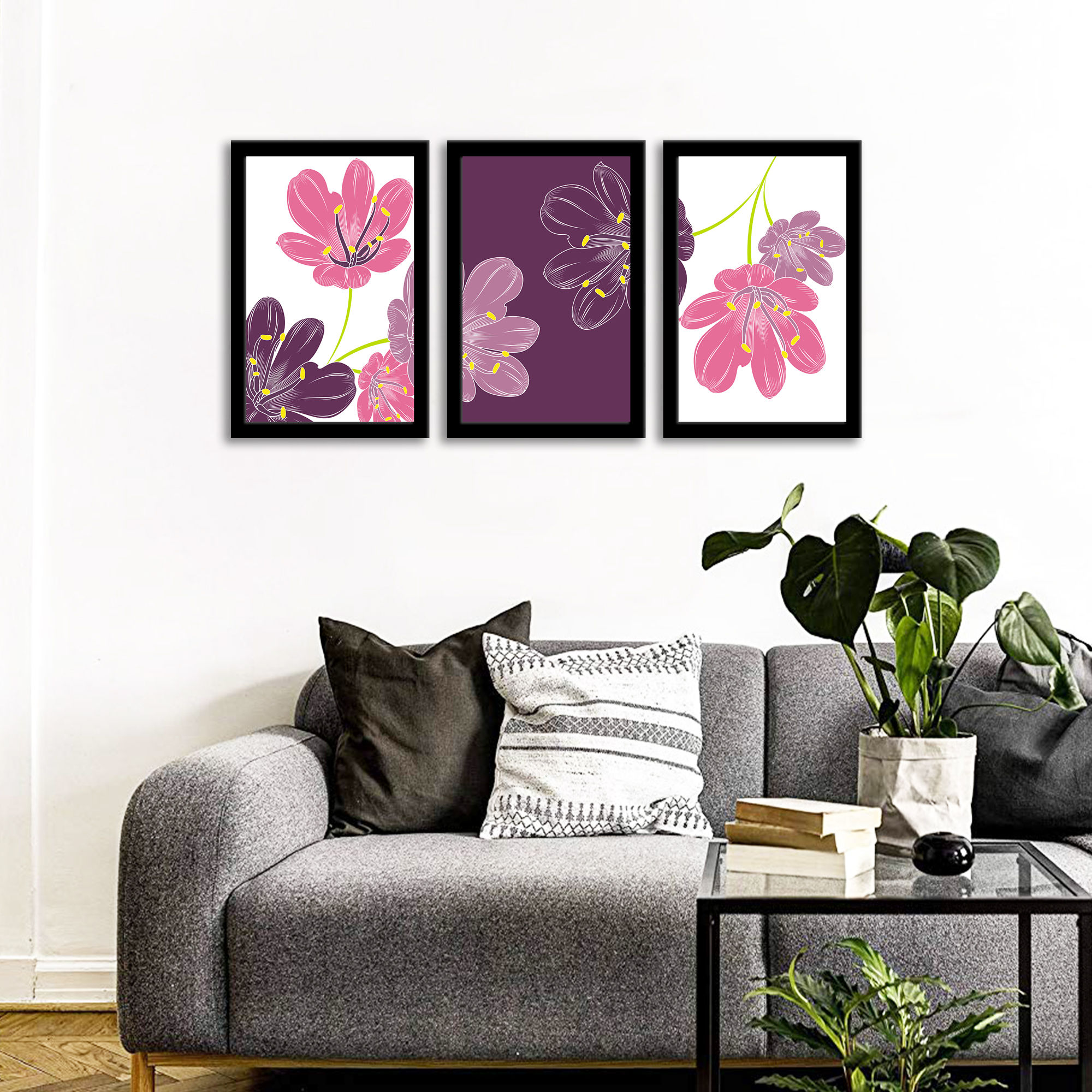 WENS Framed "Flowers of Clivia Wall Art Painting" Set of 3