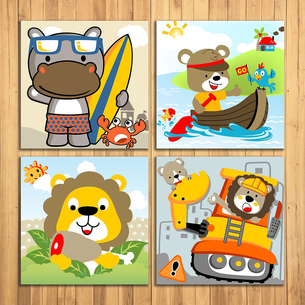 Thumbnail: Wens Cute Cartoon Laminated Wall Panels Set of 4