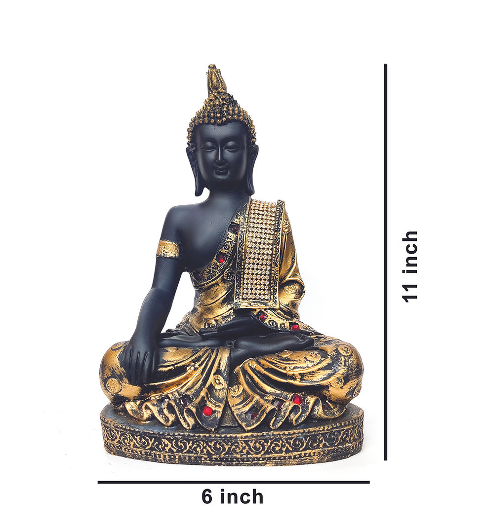 Thumbnail: WENS Black Feng Shui 11" Engraved Carvings Polyresin Thai Meditation Buddha