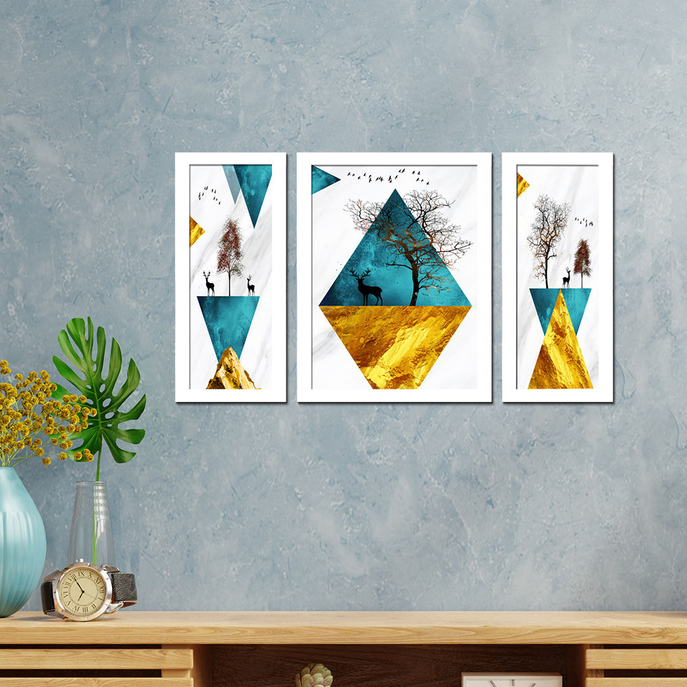 Wens Set Of 3 Mural Modern Deer Wall Art Painting