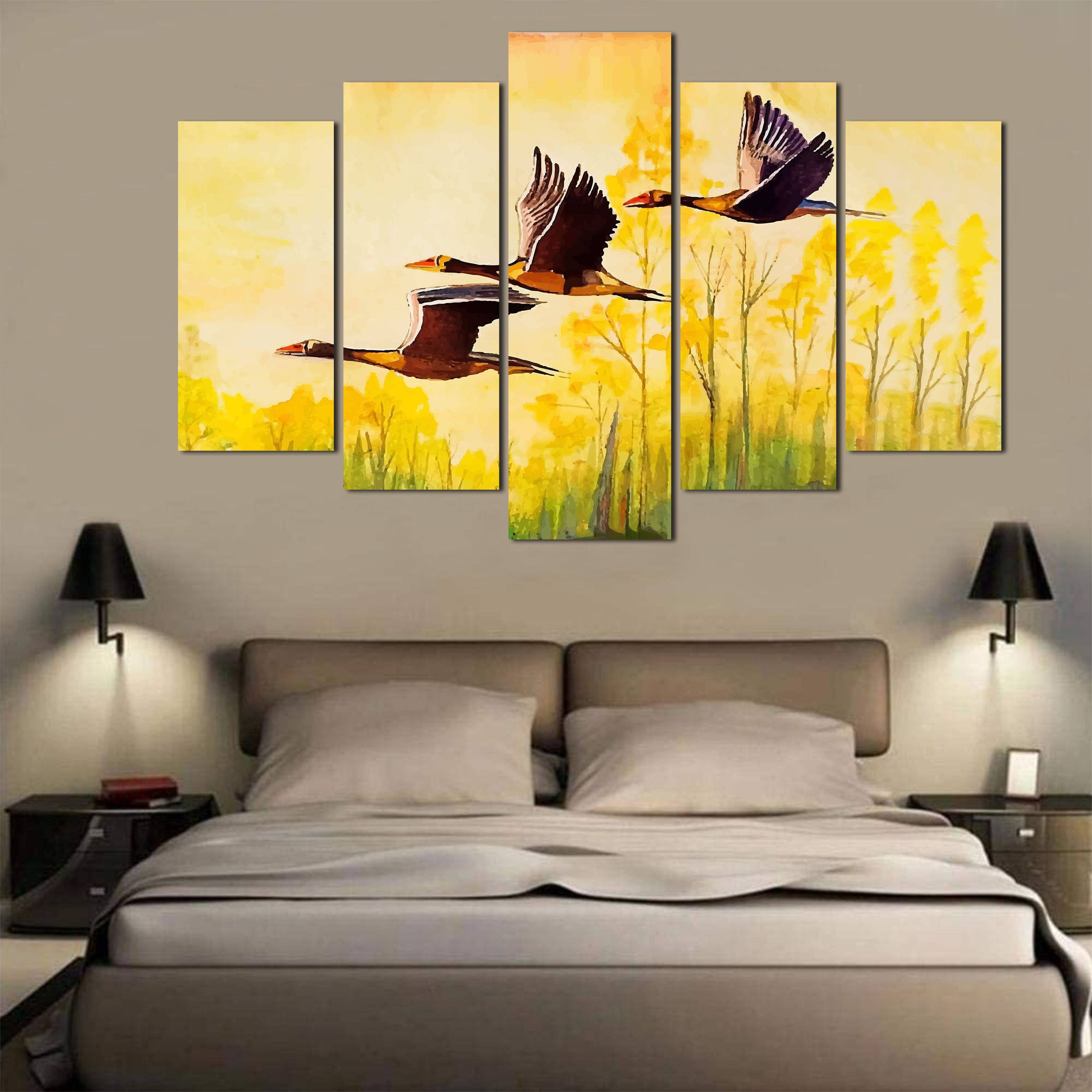 WENS "Birds in Sky" Laminated 5 Panels Wall Art (24x40 Inch)