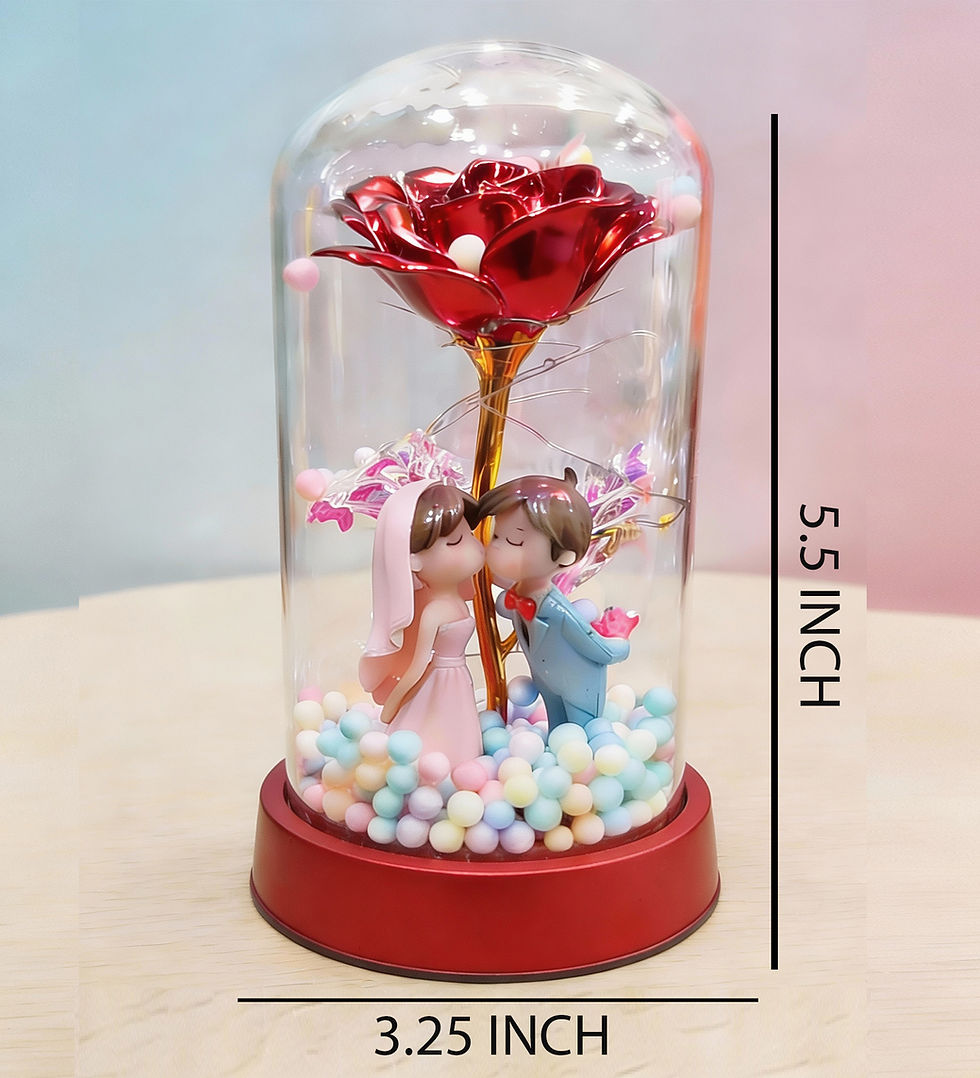 Thumbnail: Couple Idols Showpiece – Elegant Rose with Glass Dome, Birthday Gift