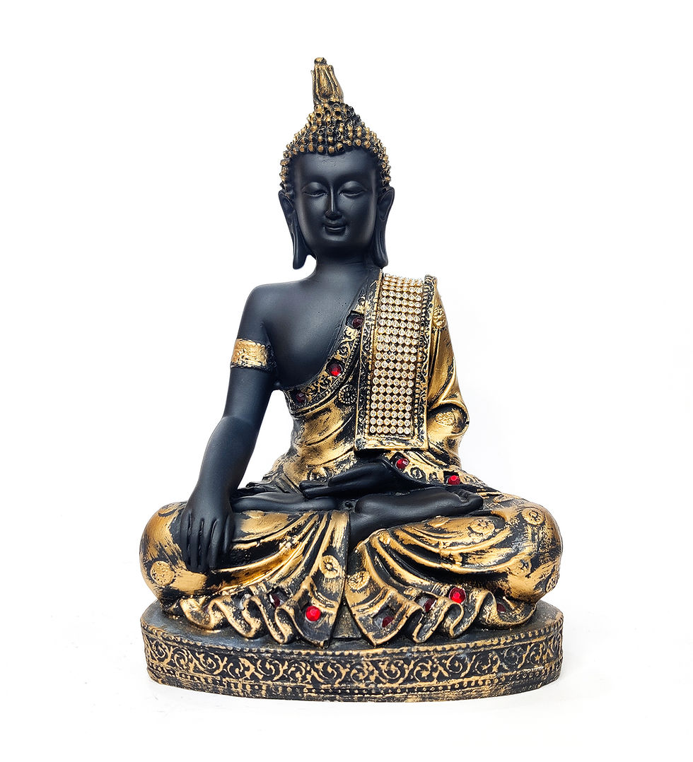 Thumbnail: WENS Black Feng Shui 11" Engraved Carvings Polyresin Thai Meditation Buddha