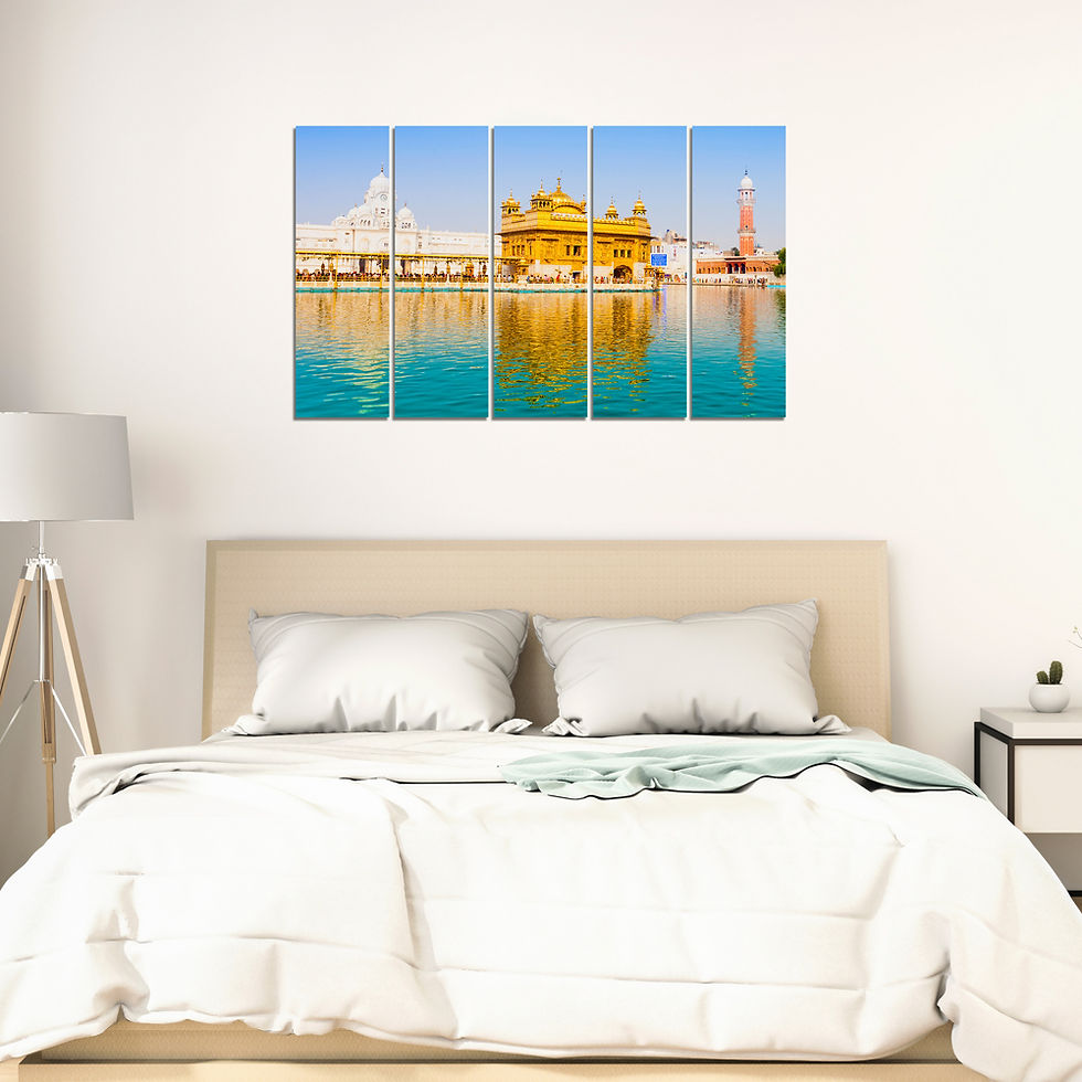 Thumbnail: WENS "Golden Temple" 5 Panels Velvet Laminated Wall Art for Home Décor (61 x 101