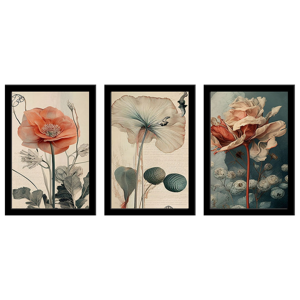 Thumbnail: WENS  Whisper Floral  Wall Art Set of 3  Framed Painting for Living Room