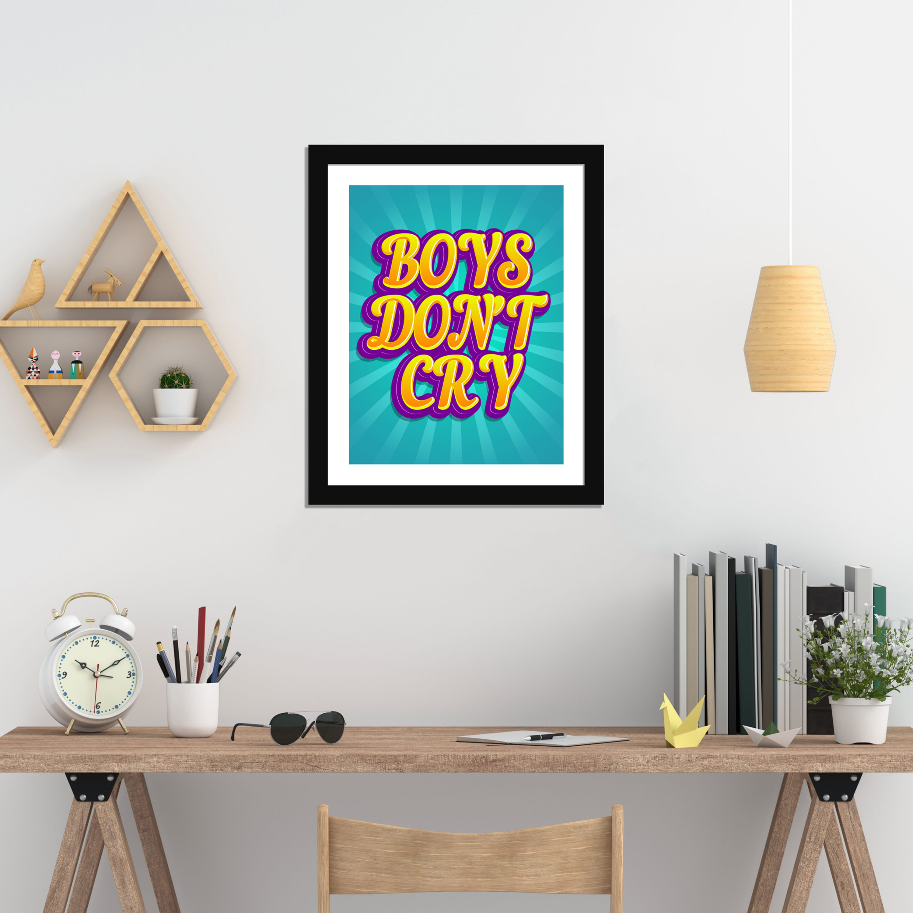 WENS Framed  "Boys Don't Cry  Quotes " with Front Acrylic Glass