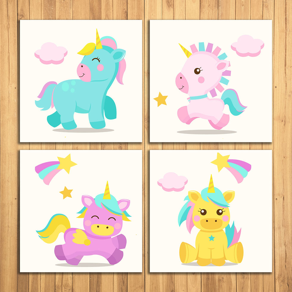 Thumbnail: Wens Cute Unicorn Laminated Wall Panels Set of 4
