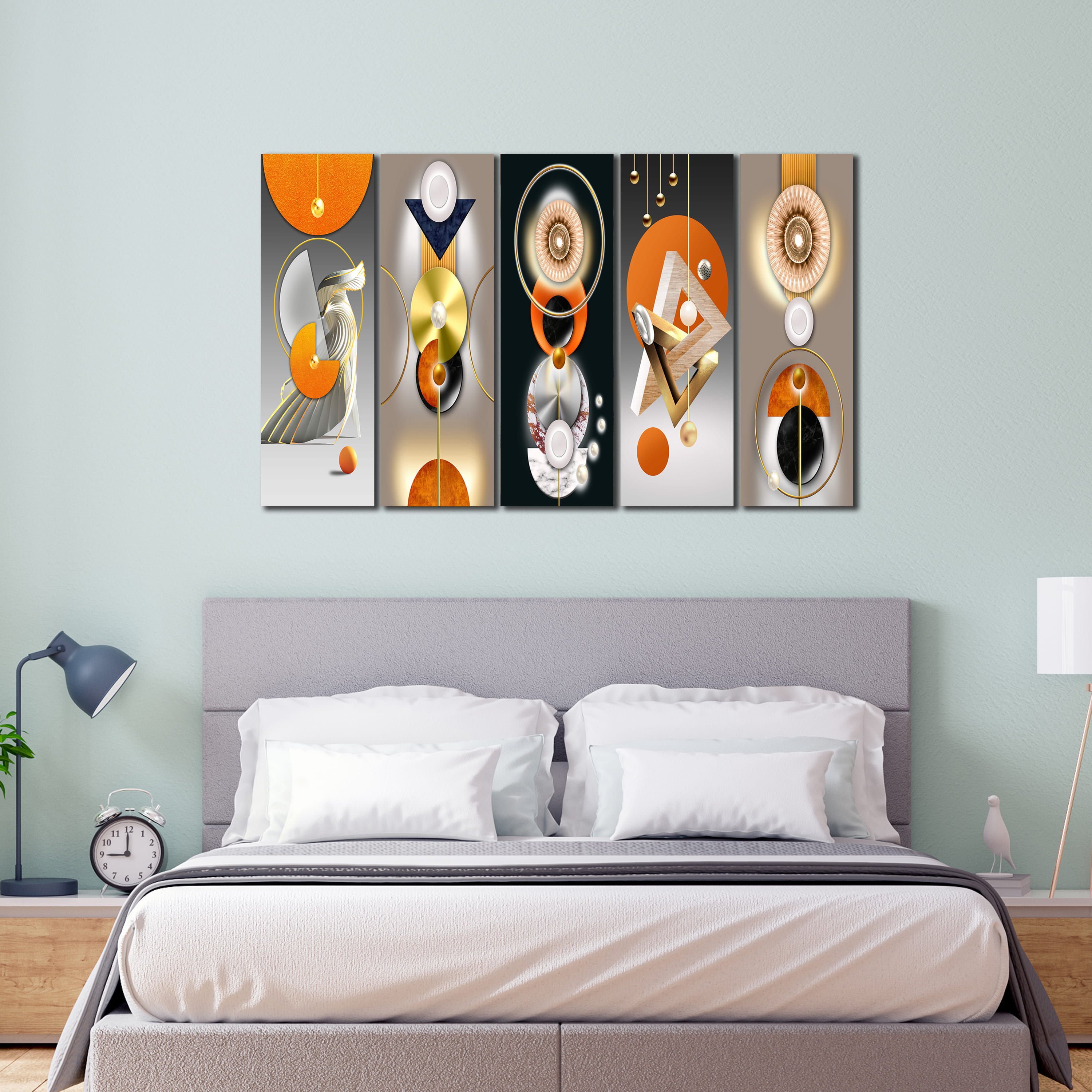 WENS 3D Nordic Abstarct Art 5 Pieces Laminated Wall Panels
