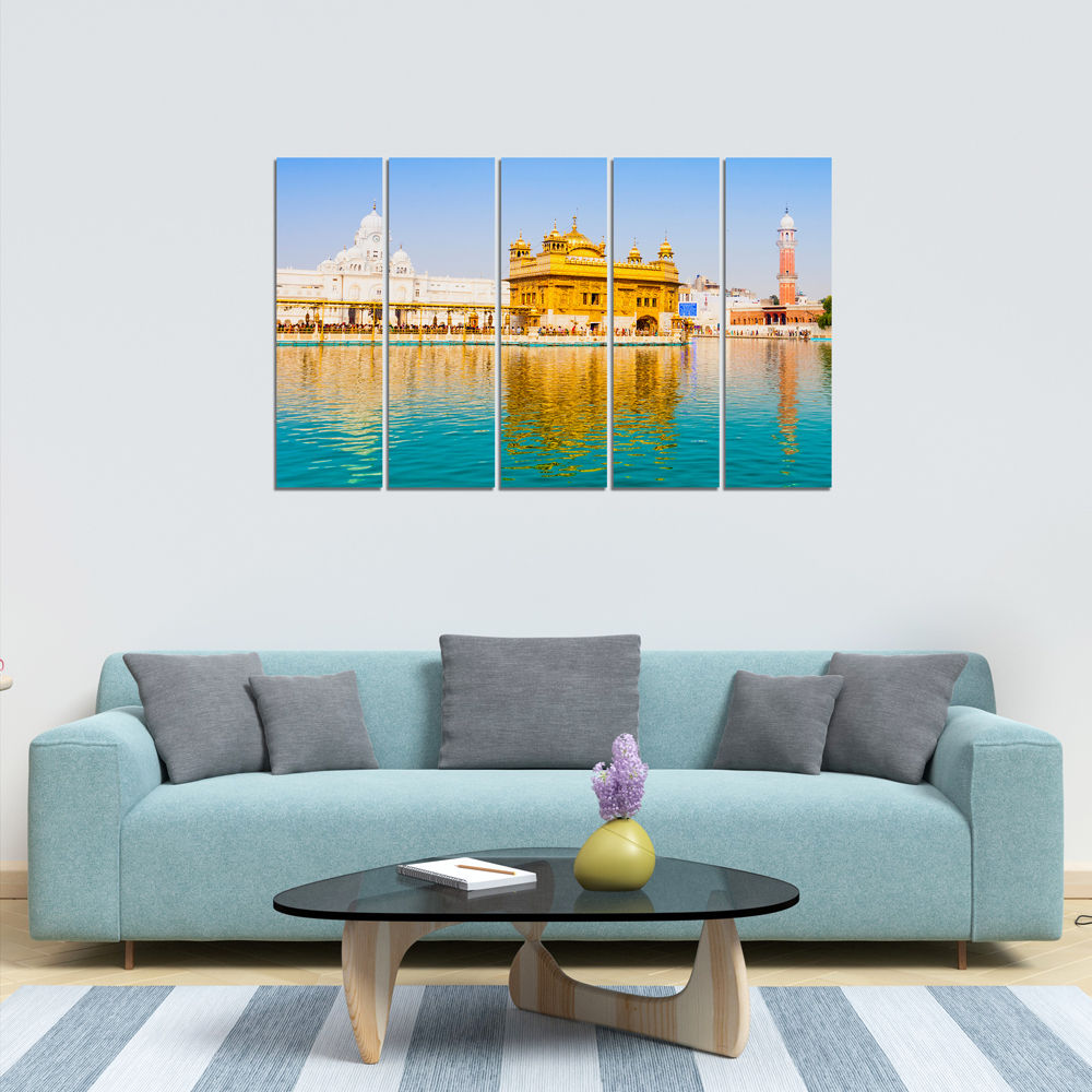 WENS "Golden Temple" 5 Panels Velvet Laminated Wall Art for Home Décor (61 x 101