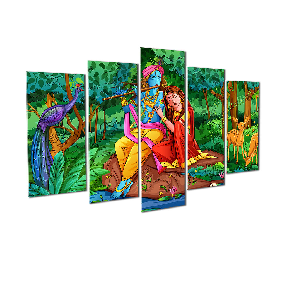 Thumbnail: WENS Velvet Laminated Radhe Krishna 5 Panels  Wall Art (24x40 Inch)
