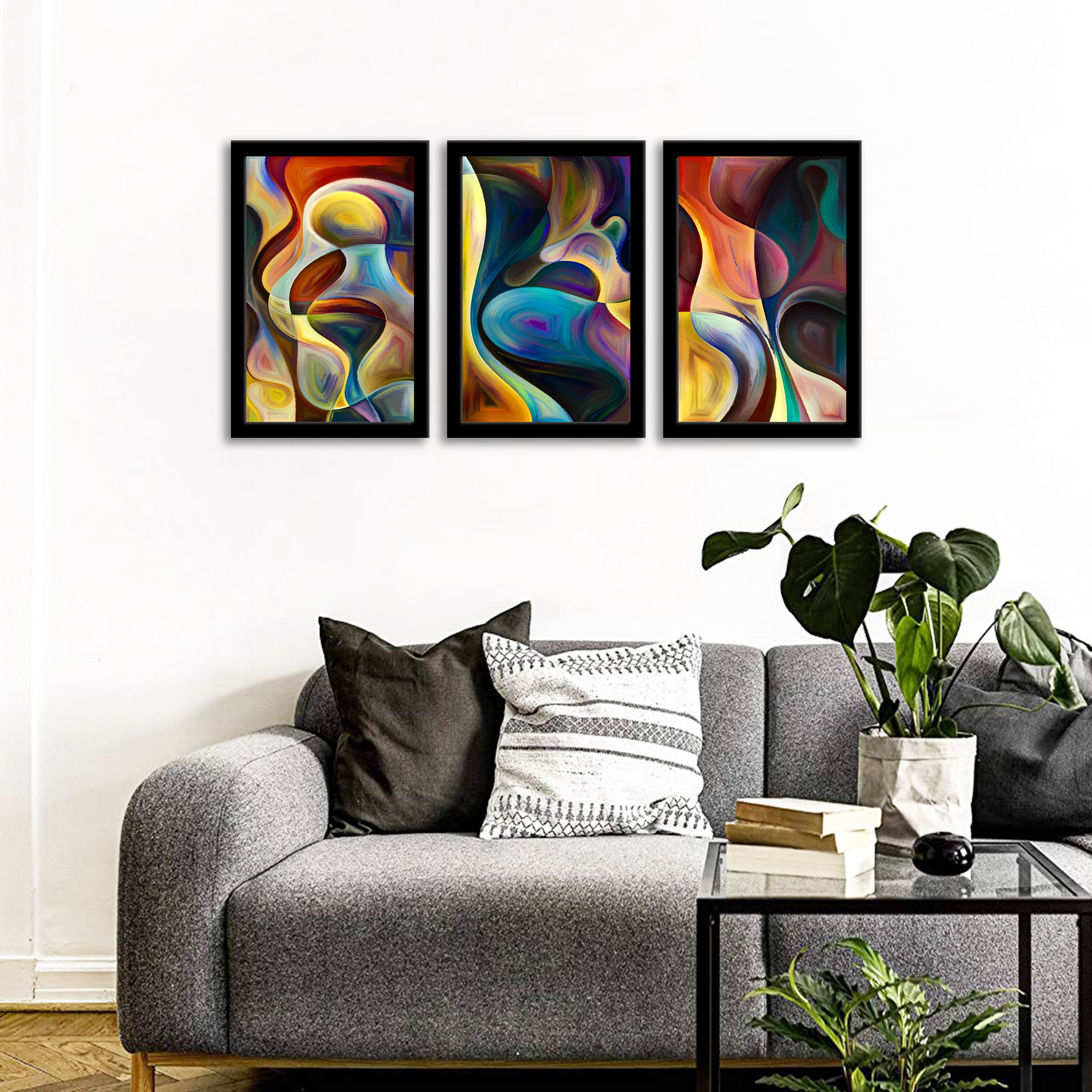 WENS Framed "Modern Realistic Wall Art" Set of 3 (24 X 12 Inch)