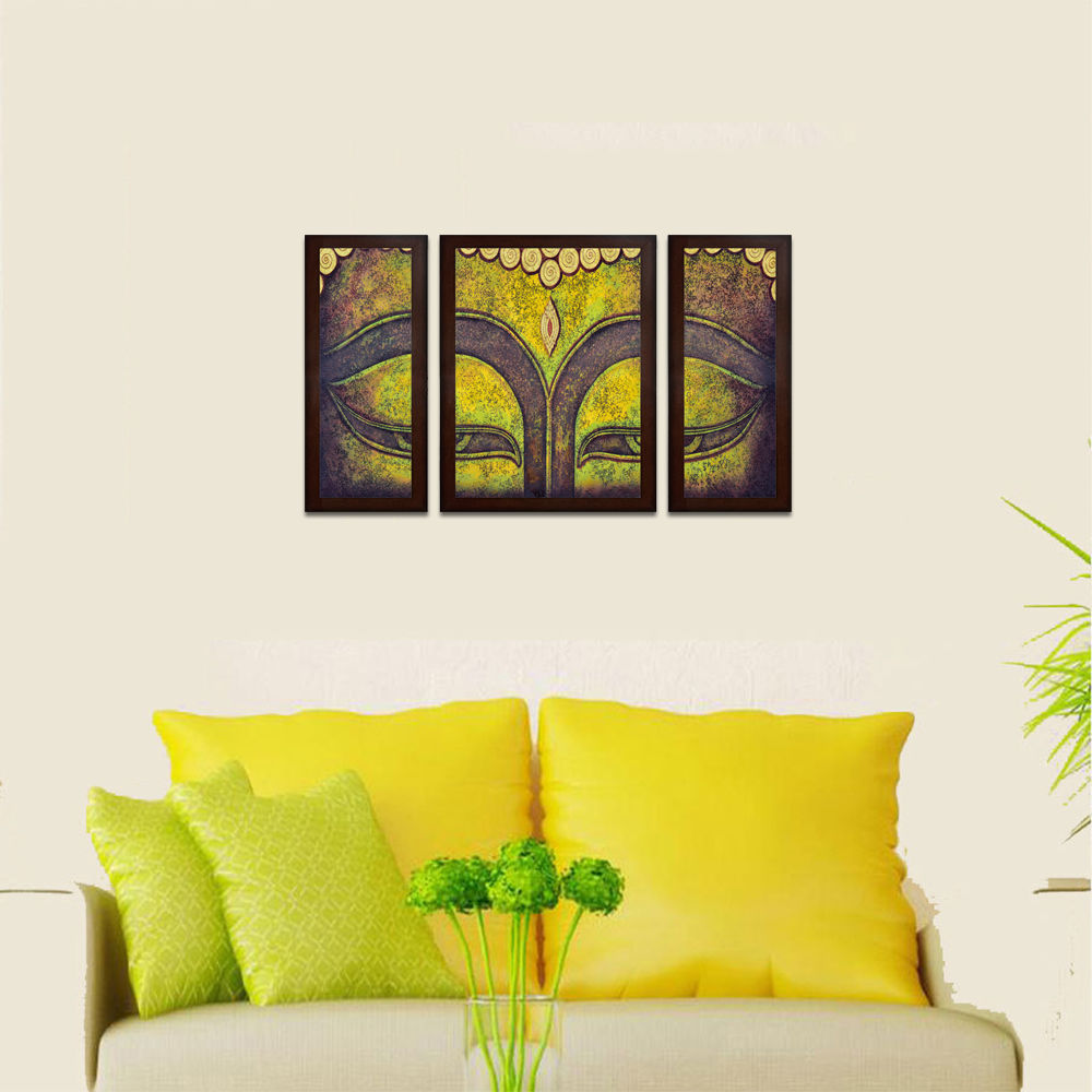 Wens Buddha Vastu MDF Wall Painting (13.5 x 24 x 0.75 Inch , Set of 3)