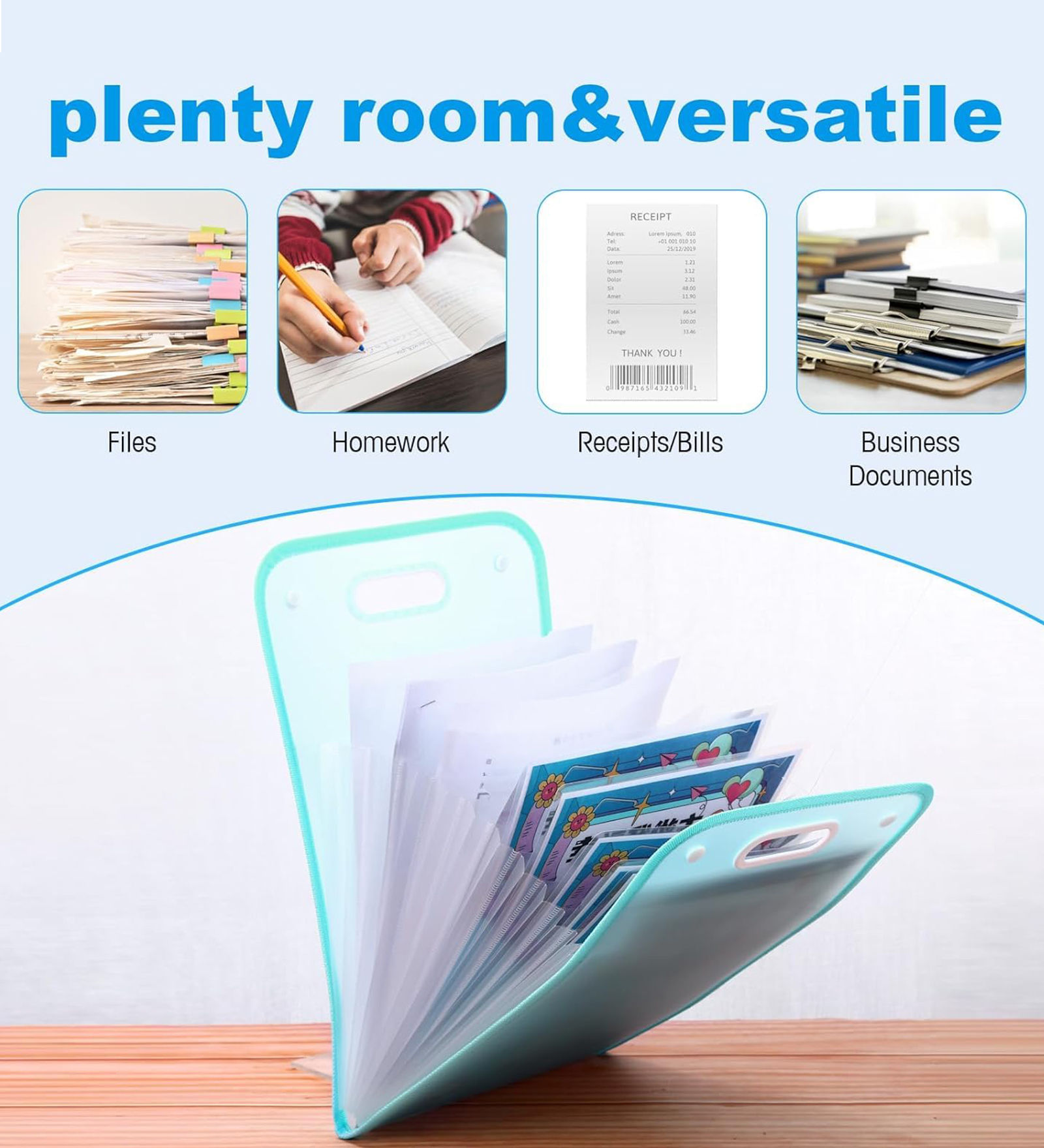 A4 File Folders, Vertical A4 File Organizer with Handle, Waterproof File Folders