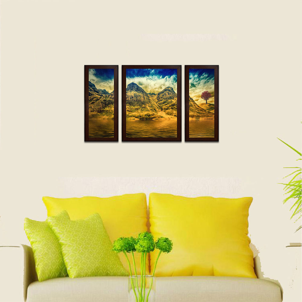 Wens Mountain View MDF Wall Painting (13.5 x 24 x 0.75 Inch , Set of 3)