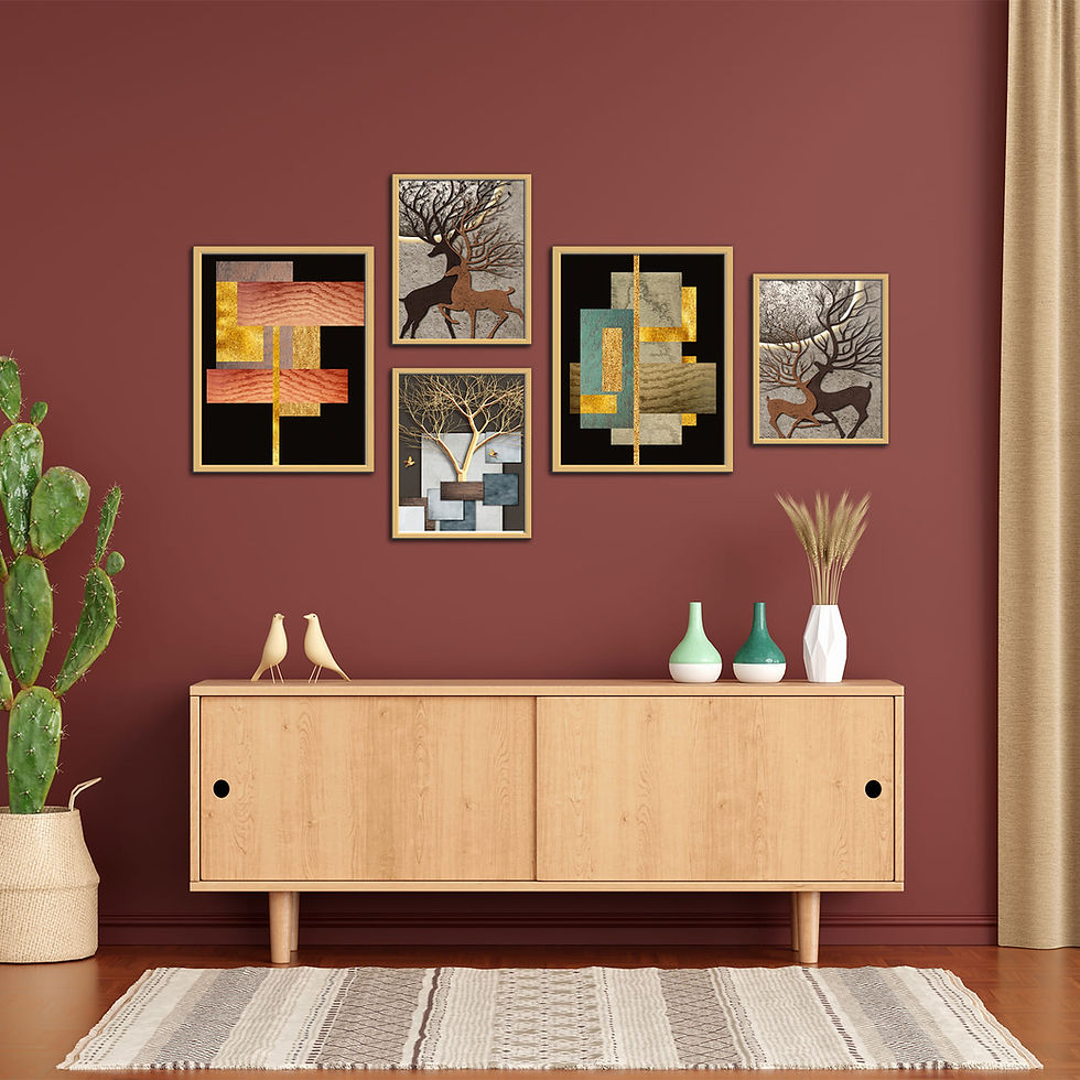 Thumbnail: WENS Multicolor Modern Art Deer Framed Canvas Set of 5 Painting