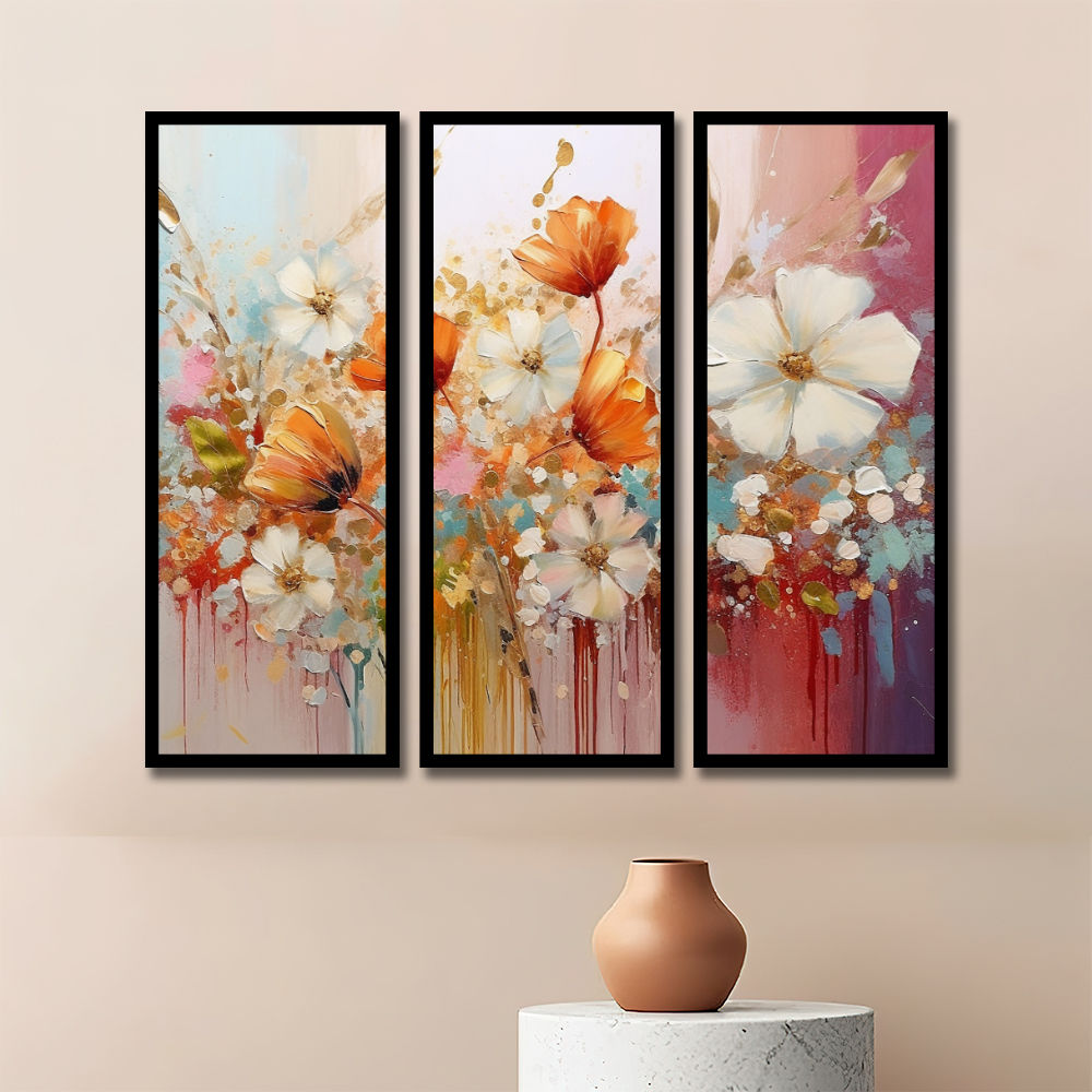 WENS Set Of 3 Multicolor Exotic Bloom Framed Paintings