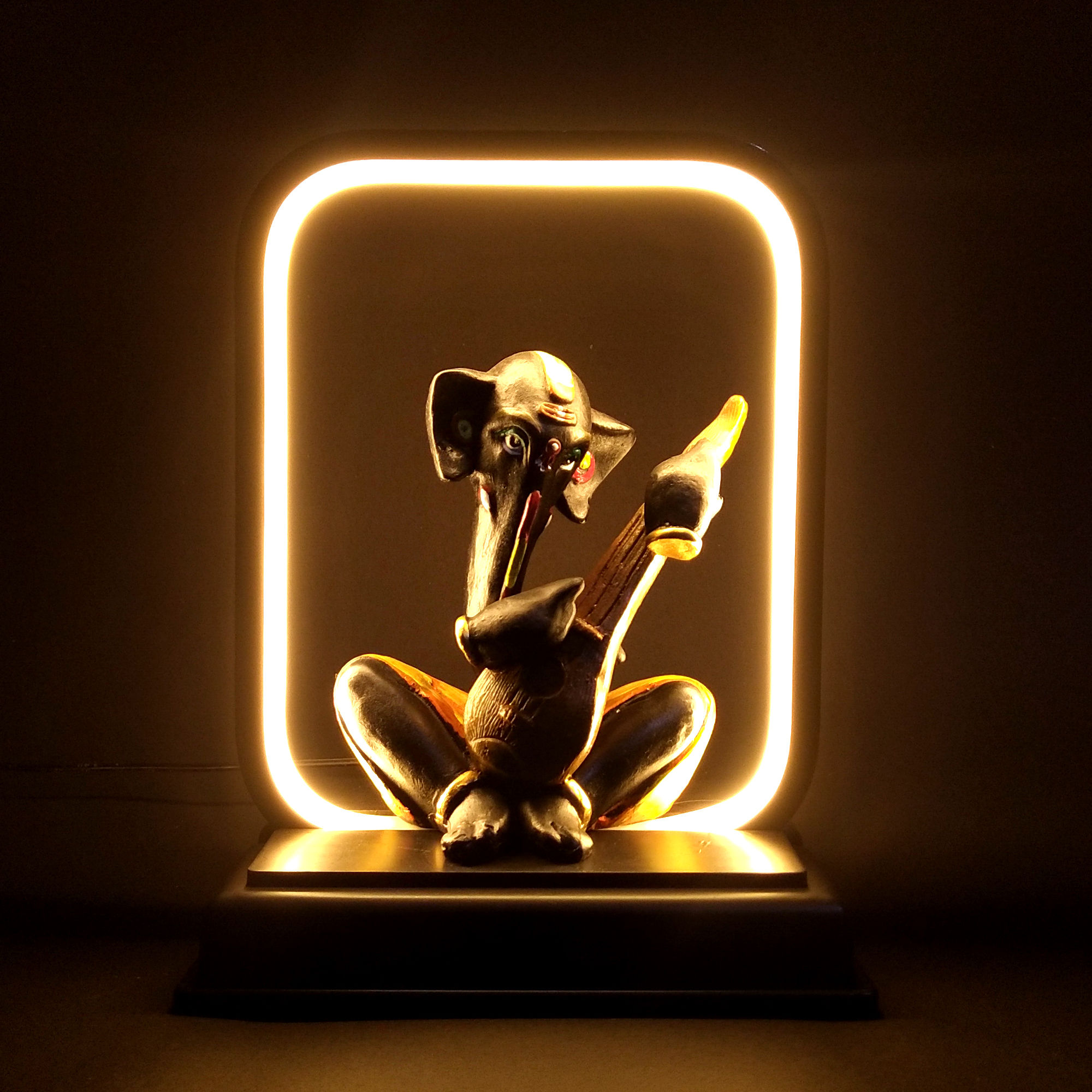 WENS Black 10.5 Inch Palm Musical Ganesha Led Lamp Decorative Set for Home Décor