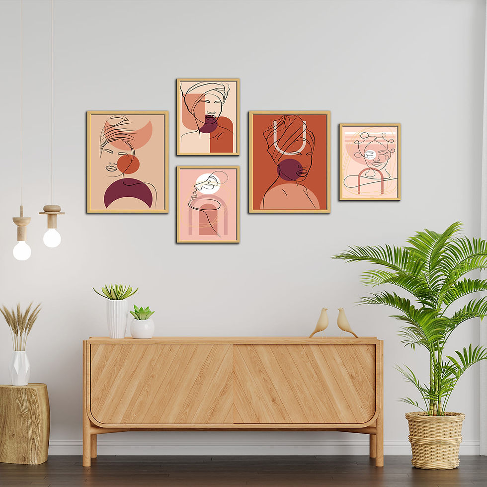 Thumbnail: WENS Multicolor Boho Women Line Art Framed  Canvas Set of 5 Painting