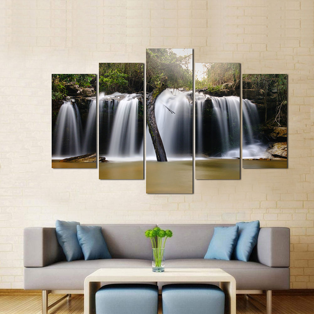 WENS Velvet Laminated Waterfall 5 Panels Wall Art (24x40 Inch)