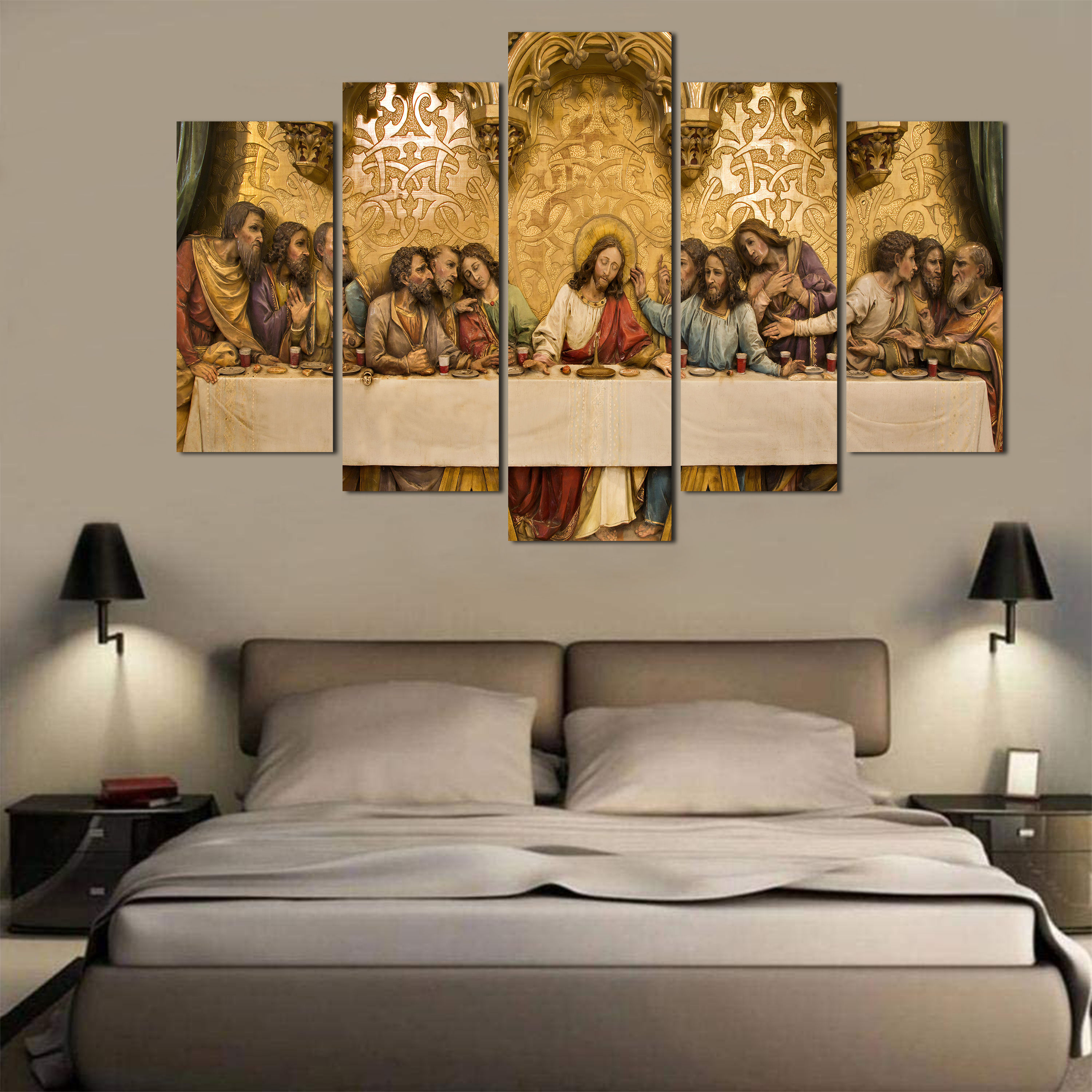 WENS "Last Supper of Jesus" Laminated 5 Panels Wall Art (24x40 Inch)