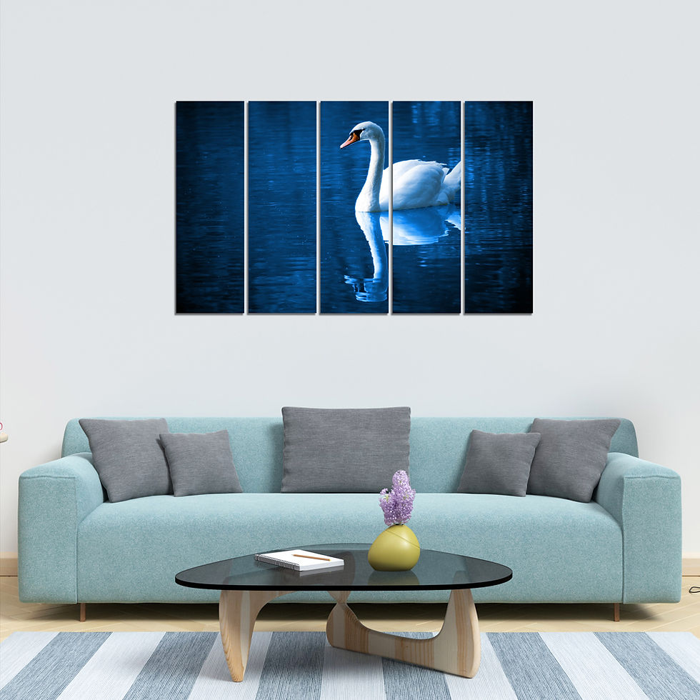 WENS "Beautiful Swan" 5 Panels Velvet Laminated Wall Art for Home Décor