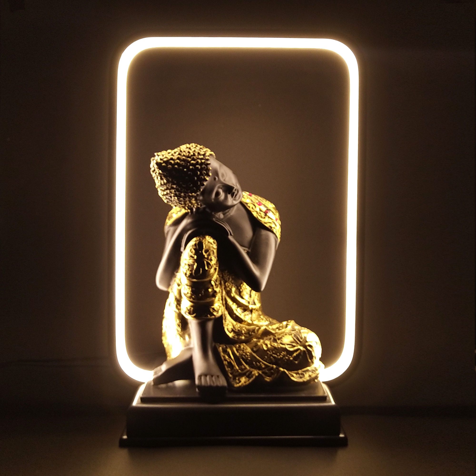 Multicolor 15 Inch Gautama Buddha Statue Decorative Set with LED light