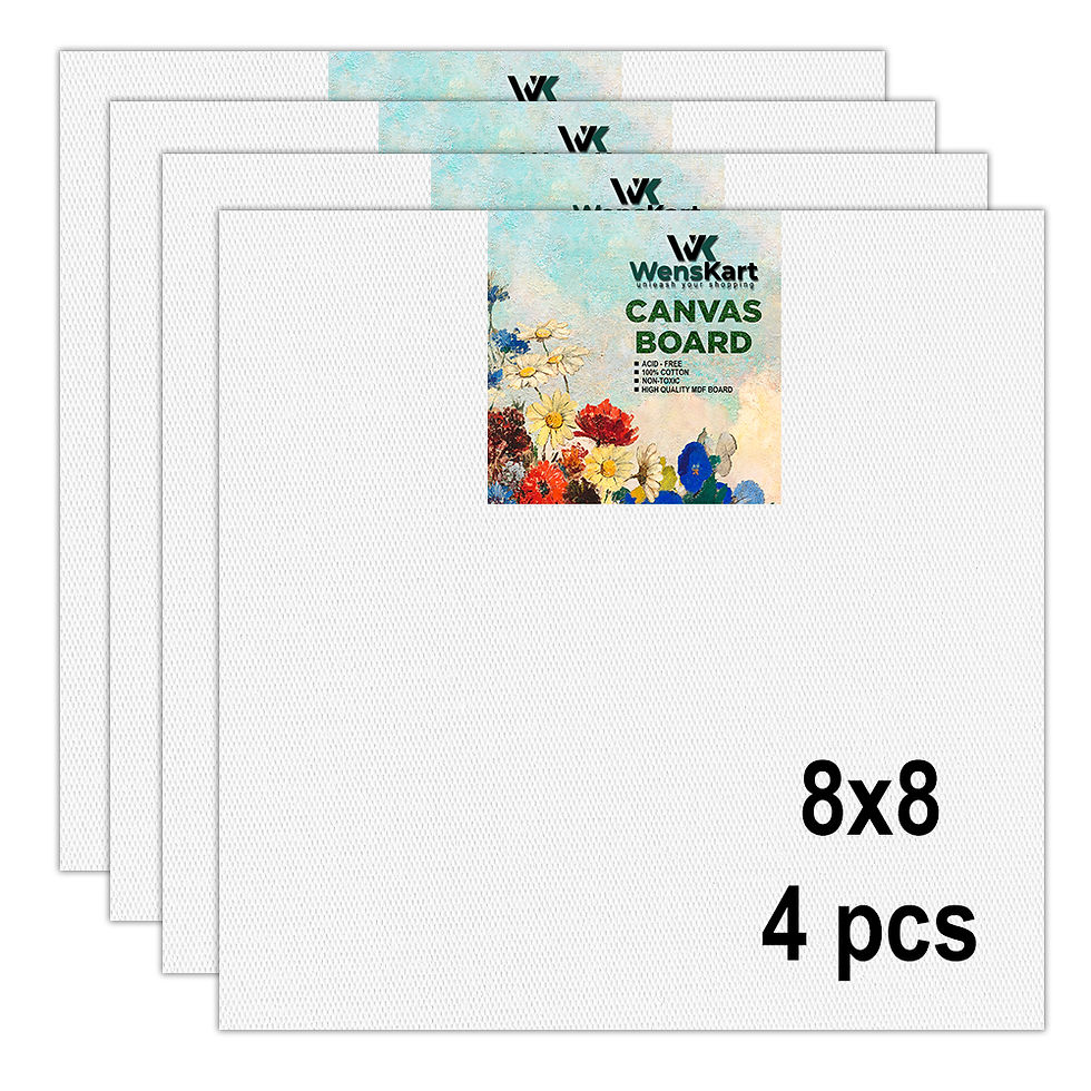 WENS Cotton Canvas Board Medium Grain For Painting 8 X 8 Inch - Pack of 4