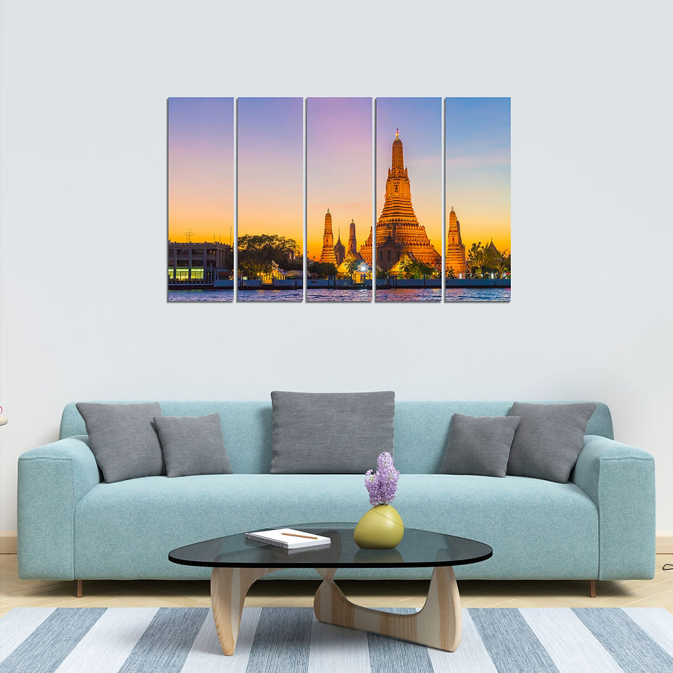 WENS "Wat Arun Temple" 5 Panels Velvet Laminated Wall Art for Home Décor